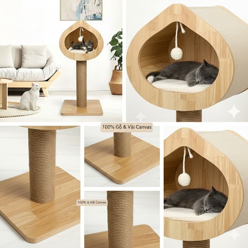 Premium Lotus Design Cat Tree – Luxury Cat House & Sturdy Sisal Scratching Post