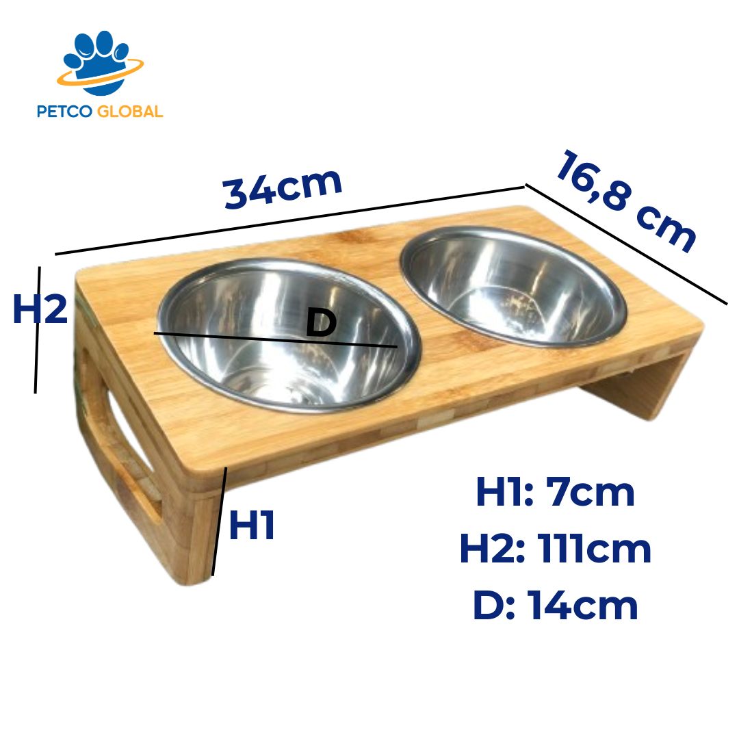 Elevated Tilted Wooden Dog & Cat Feeding Bowl – Anti-Hunch Back Design, Double Premium Stainless Steel Bowls | PETCO GLOBAL