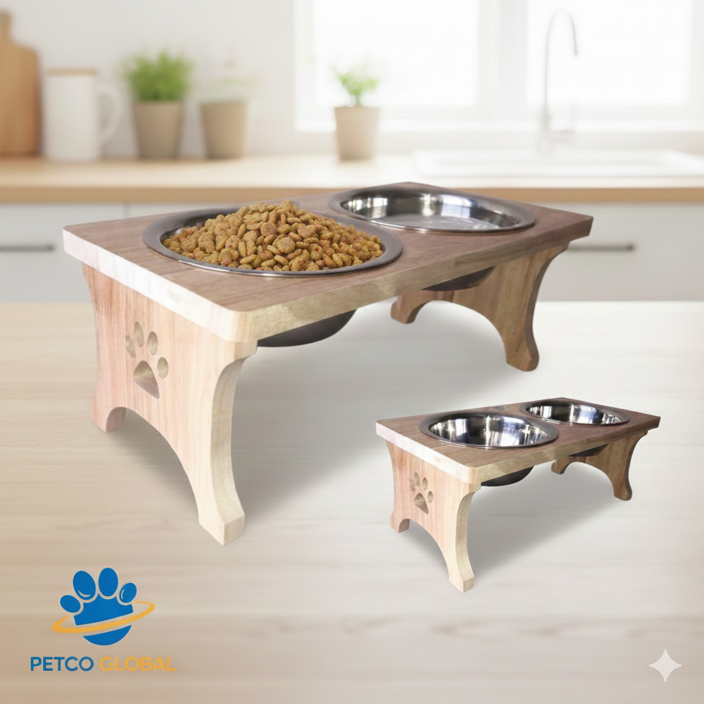 Elevated Wooden Dog Bowl for Large Dogs – Waterproof Wood Stand, Food-Grade 304 Stainless Steel Bowl, Protects Neck & Spine | PETCO GLOBAL