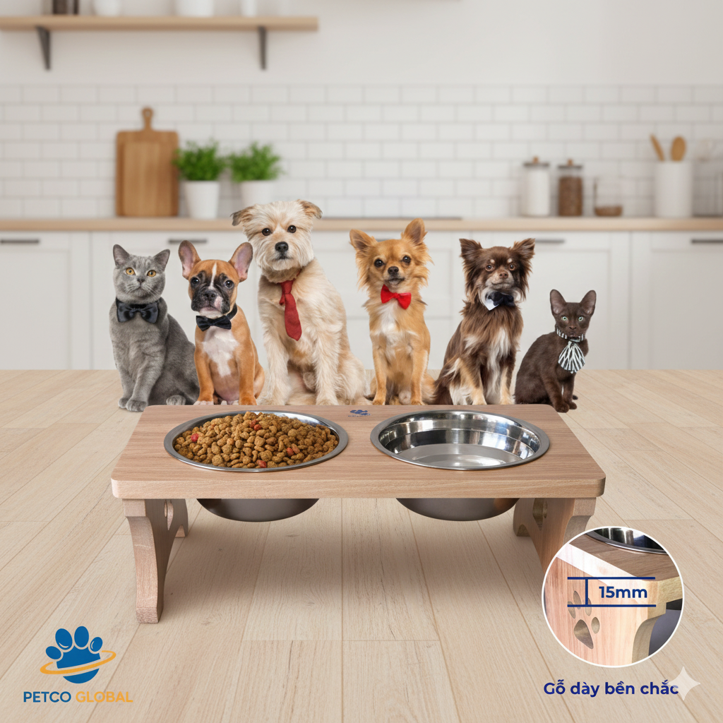 Elevated Wooden Dog Bowl for Large Dogs – Waterproof Wood Stand, Food-Grade 304 Stainless Steel Bowl, Protects Neck & Spine | PETCO GLOBAL