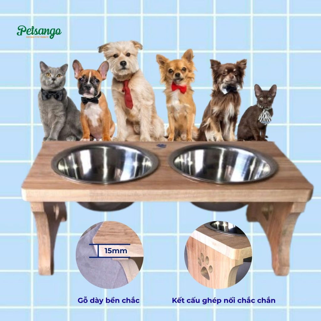 Elevated Wooden Dog Bowl for Large Dogs – Waterproof Wood Stand, Food-Grade 304 Stainless Steel Bowl, Protects Neck & Spine | PETCO GLOBAL