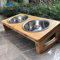 Elevated Tilted Wooden Dog & Cat Feeding Bowl – Anti-Hunch Back Design, Double Premium Stainless Steel Bowls | PETCO GLOBAL