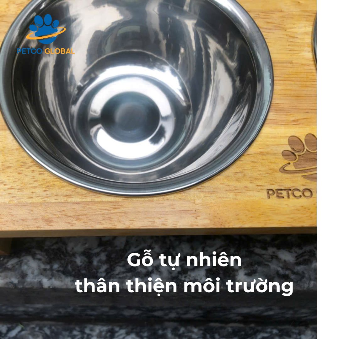 Elevated Tilted Wooden Dog & Cat Feeding Bowl – Anti-Hunch Back Design, Double Premium Stainless Steel Bowls | PETCO GLOBAL