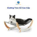 Wall-Mounted Cat Bed Hammock, Premium Natural Wood Pet Hanging Bed with Removable Canvas Fabric for Cats and Small Dogs