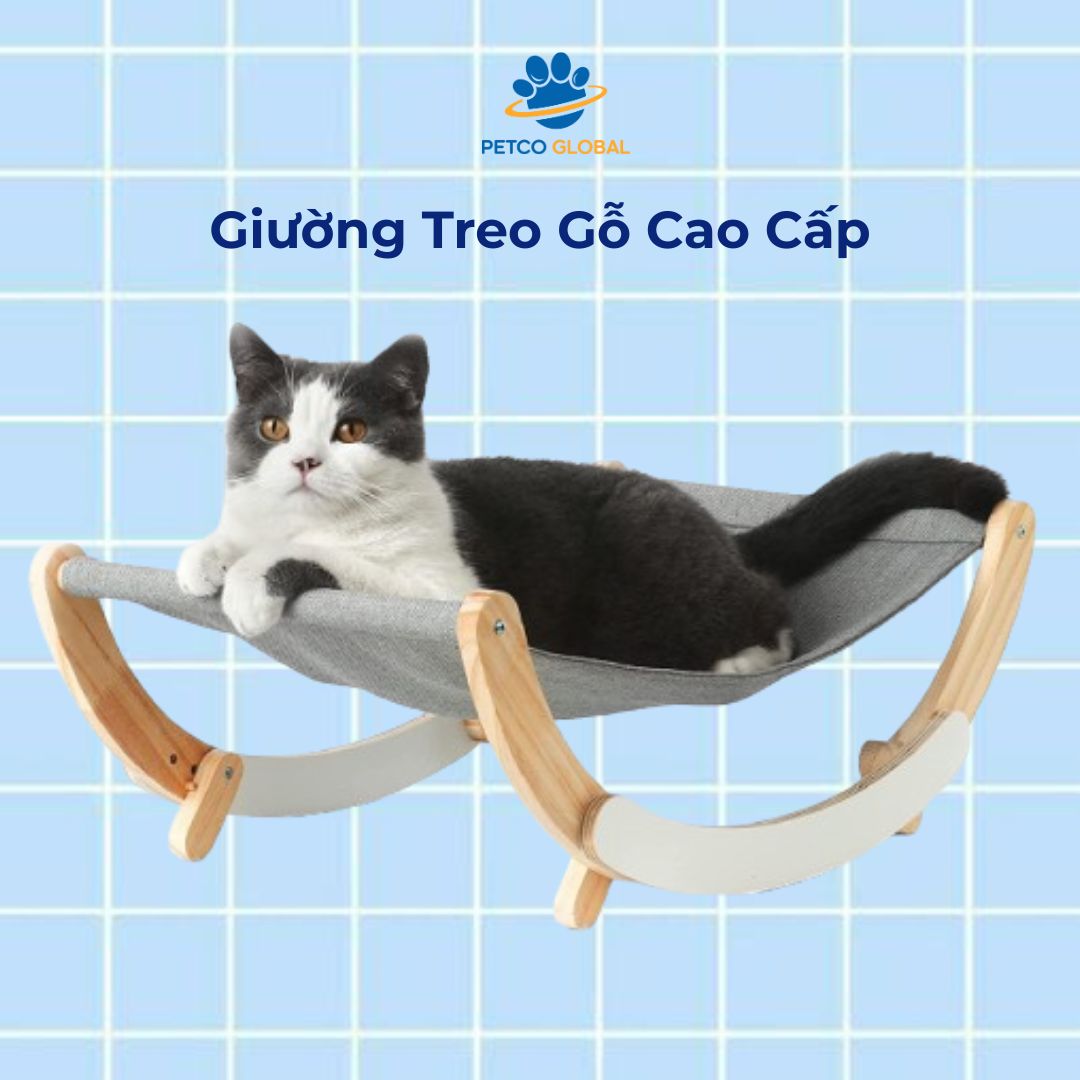 Wall-Mounted Cat Bed Hammock, Premium Natural Wood Pet Hanging Bed with Removable Canvas Fabric for Cats and Small Dogs