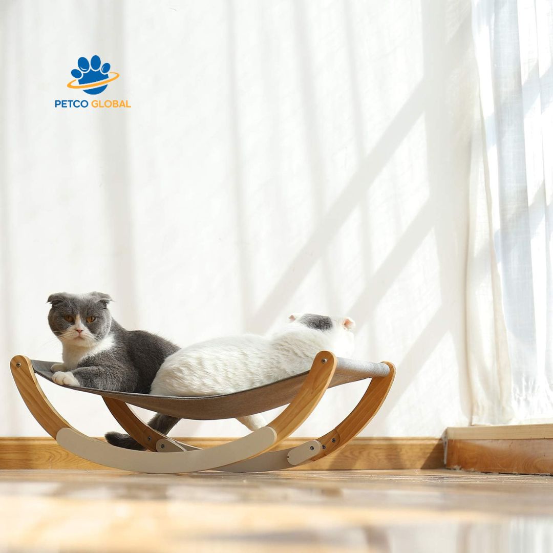 Wall-Mounted Cat Bed Hammock, Premium Natural Wood Pet Hanging Bed with Removable Canvas Fabric for Cats and Small Dogs