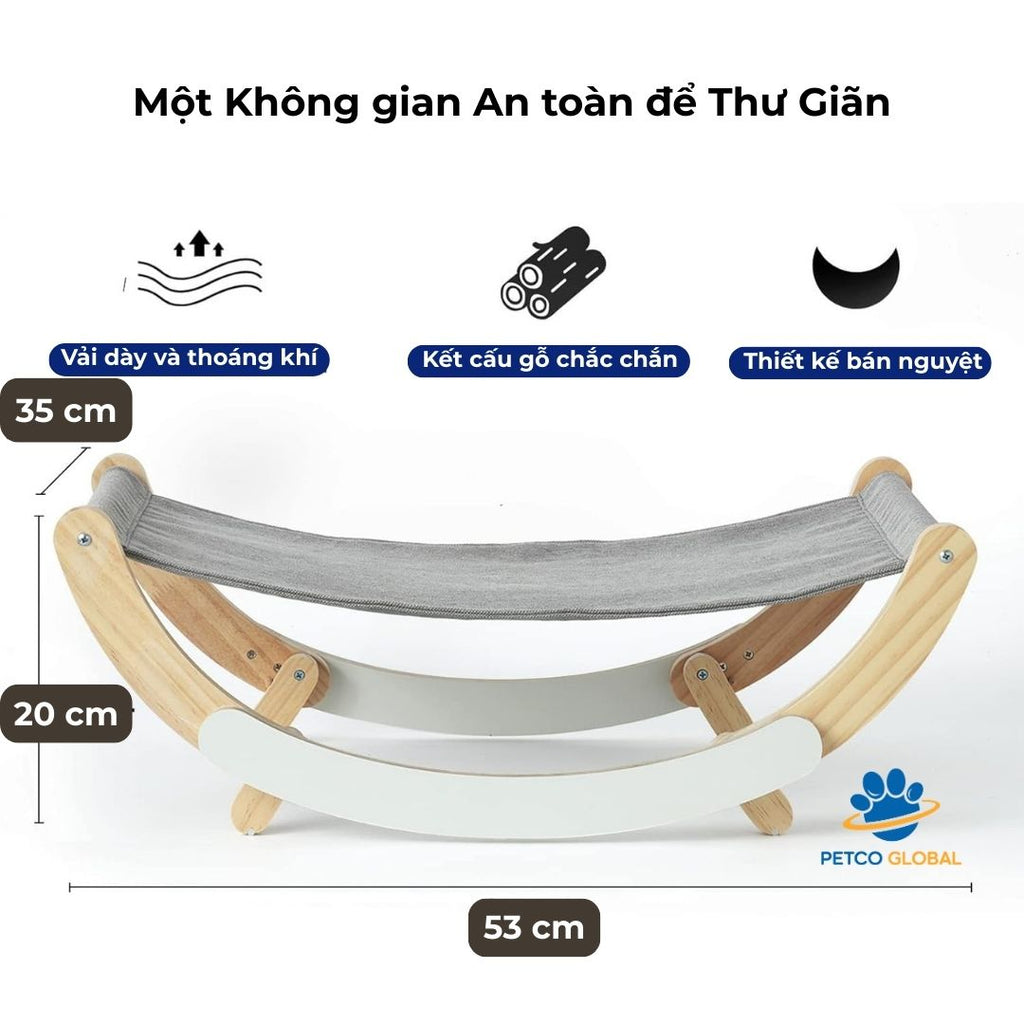 Wall-Mounted Cat Bed Hammock, Premium Natural Wood Pet Hanging Bed with Removable Canvas Fabric for Cats and Small Dogs