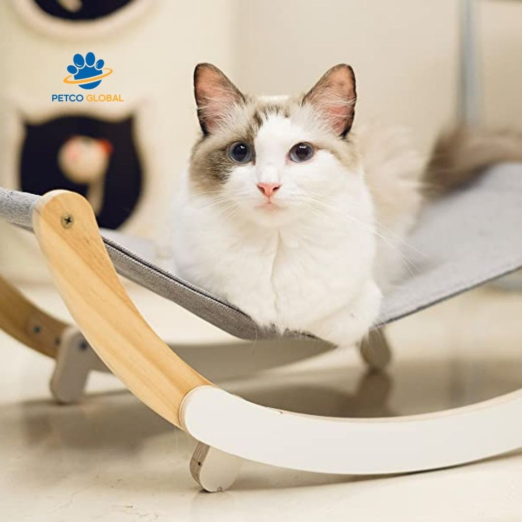 Wall-Mounted Cat Bed Hammock, Premium Natural Wood Pet Hanging Bed with Removable Canvas Fabric for Cats and Small Dogs